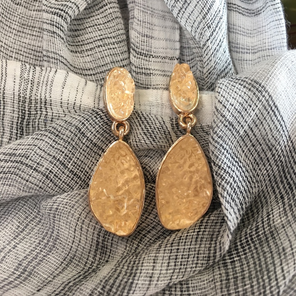 NEW Boutique Double Tier Faux Druzy Earrings Gold